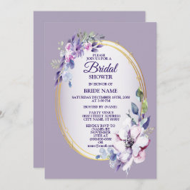 Purple Pink Floral Watercolor Golden Bridal Shower Einladung