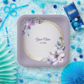 Purple Pink Floral Watercolor Golden Wedding Pappteller (Party)