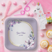 Purple Pink Floral Watercolor Golden Wedding Pappteller (Party)