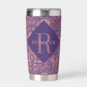 Purple Pink Floral William Morris Elegant Monogram Thermobecher (Vorderseite)