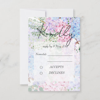 purple pink hydrangea paintings Wedding RSVP Card Einladung