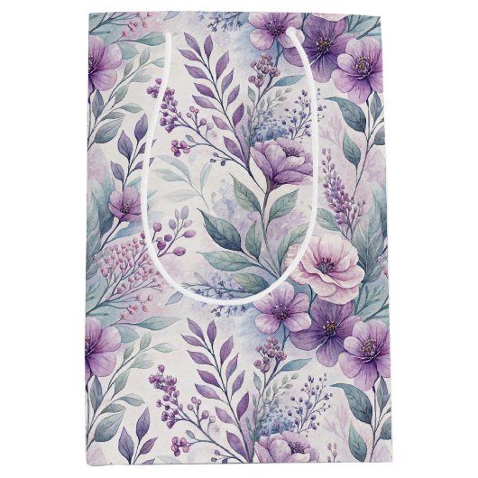 Purple, Pink, Lavender Floral Mittlere Geschenktüte (Vorderseite)