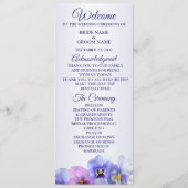 Purple Pink Lilac Pansy Floral Rustic Wedding Programm (Vorderseite)