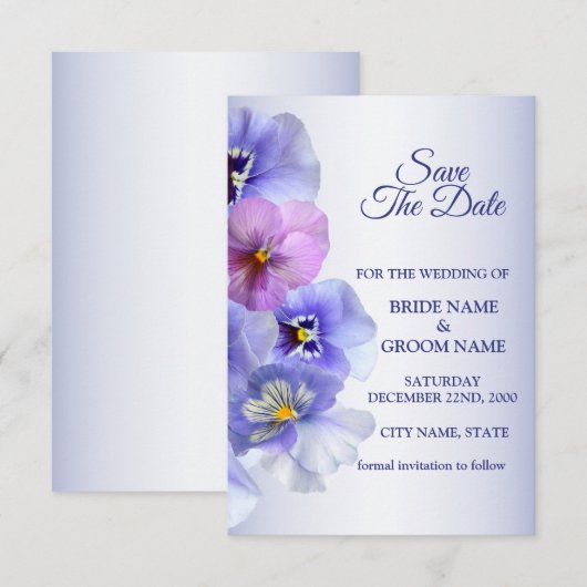 Purple Pink Lilac Pansy Floral Rustic Wedding Save The Date (Vorne/Hinten)