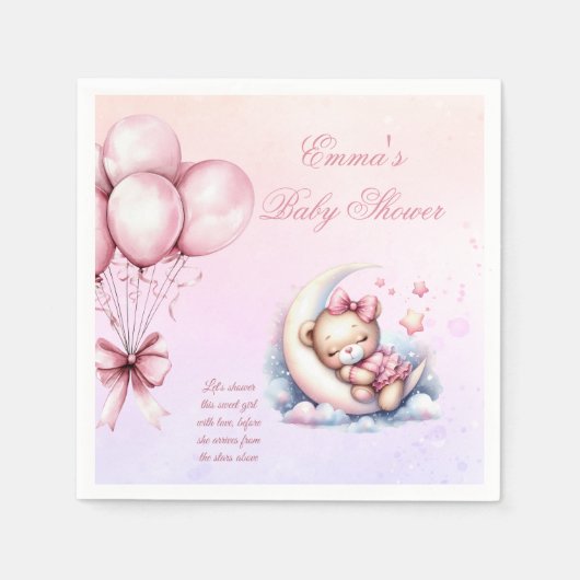 Purple Pink Moon Dreamy Baby Bear Baby Shower Napk Serviette (Vorderseite)