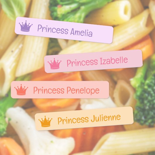 Purple Pink Peach Yellow Princess Crown Name Etiketten