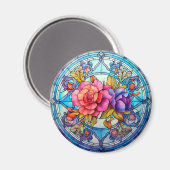 Purple & Pink Rose Floral Faux Stained-Glass Magnet (Vorderseite/Rückseite)