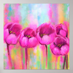 Purple Pink Tulips - Spring Art Original Painting Poster