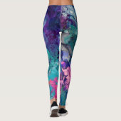 Purple Pink Turquoise Blue Inky Splatter Fashion Leggings (Rückseite)
