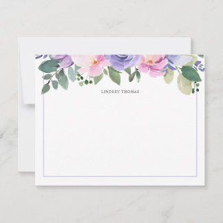 Purple Pink Watercolor Floral Personalized Mitteilungskarte