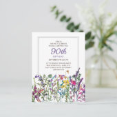Purple Pink Watercolor Wildflowers 90th Birthday Postkarte (Stehend Vorderseite)