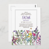 Purple Pink Watercolor Wildflowers 90th Birthday Postkarte (Vorne/Hinten)