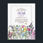 Purple Pink Watercolor Wildflowers 90th Birthday Postkarte<br><div class="desc">Beautiful purple and pink watercolor wildflowers 90th birthday party invitation for women.  You can customize the text on this card for a birthday party for any age you are celebrating.</div>
