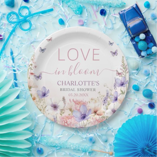 Purple Pink Wildflower Butterflies Love in Bloom Pappteller (Party)