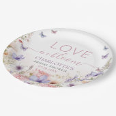 Purple Pink Wildflower Butterflies Love in Bloom Pappteller (Schrägansicht)