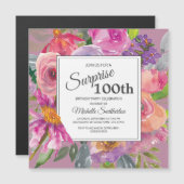 Purple Pink Wildflower Square 100th Birthday Party Magneteinladung (Vorne/Hinten)