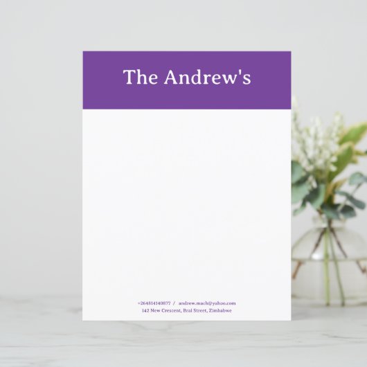 Purple Plain Simple Stationary Paper (Stehend Vorderseite)