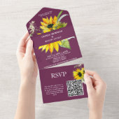 Purple Plum Sunflower QR Code All In One Einladung (Abreißtisch)