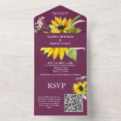 Purple Plum Sunflower QR Code All In One Einladung (Innen)