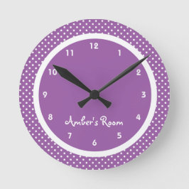 Purple Polka Dot Kid's Bedroom Runde Wanduhr