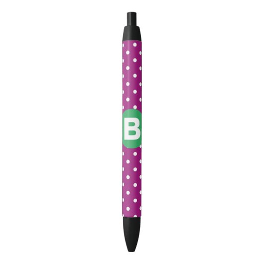 Purple Polka Dot Pattern Green Monogram Kugelschreiber (Vorderseite Vertikal)