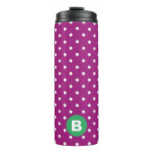 Purple Polka Dot Pattern Green Monogram Thermosbecher (Vorderseite)