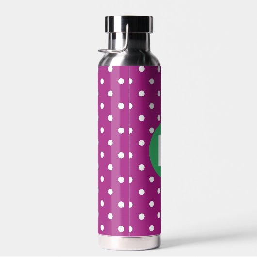 Purple Polka Dot Pattern Green Monogram Trinkflasche (Rechts)