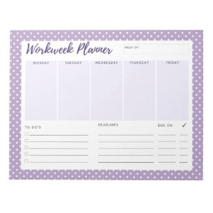 Purple polka dot Workweek Planner Notepad Notizblock