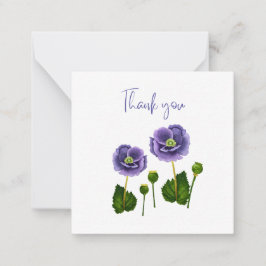 Purple Poppy Thank You Flat Notecard  Mitteilungskarte