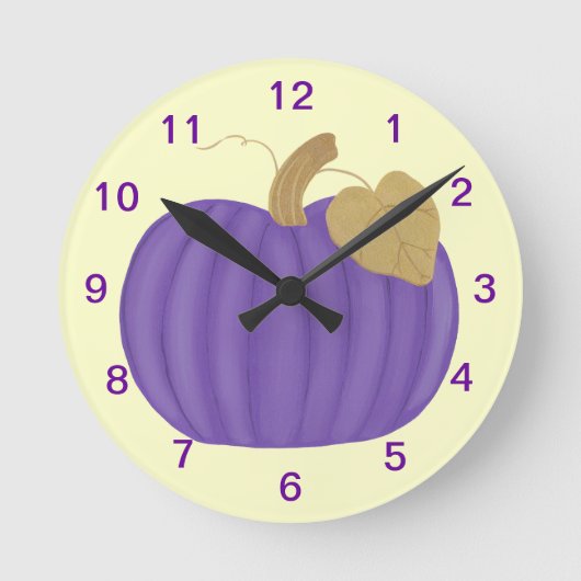 Purple Pumpkin Gold Leaf Clock Runde Wanduhr (Vorderseite)