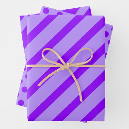 Purple & Purple Stripes & Polka Dots Fun Geschenkpapier Set