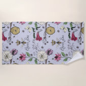 Purple Queen Bee Floral Pattern Strandtuch (Vorderseite)