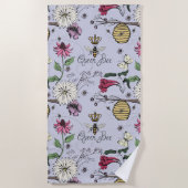 Purple Queen Bee Floral Pattern Strandtuch (Vorderseite)