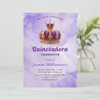 Purple Quinceanera Princess Crown Birthday Party Einladung