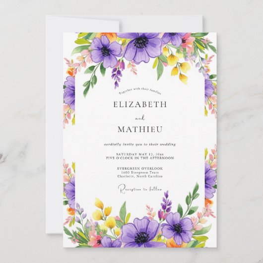 Purple Radiant Meadow Wedding Einladung (Vorderseite)