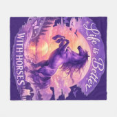 Purple Rearing Horse Sunset Fantasy Art Fleecedecke (Vorderseite (Horizontal))
