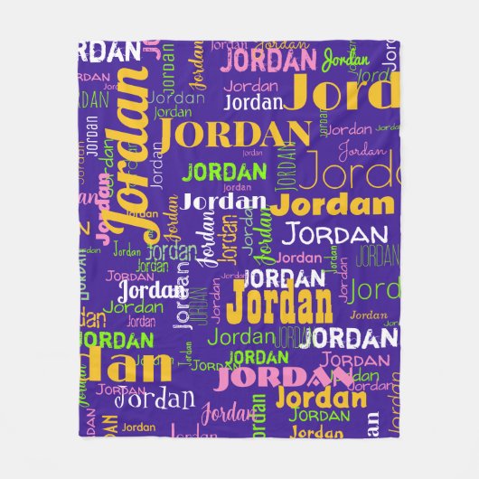 Purple Repeating Name Pattern w/ Pink & Yellow Fleecedecke (Vorderseite)