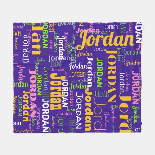 Purple Repeating Name Pattern w/ Pink & Yellow Fleecedecke (Vorderseite (Horizontal))