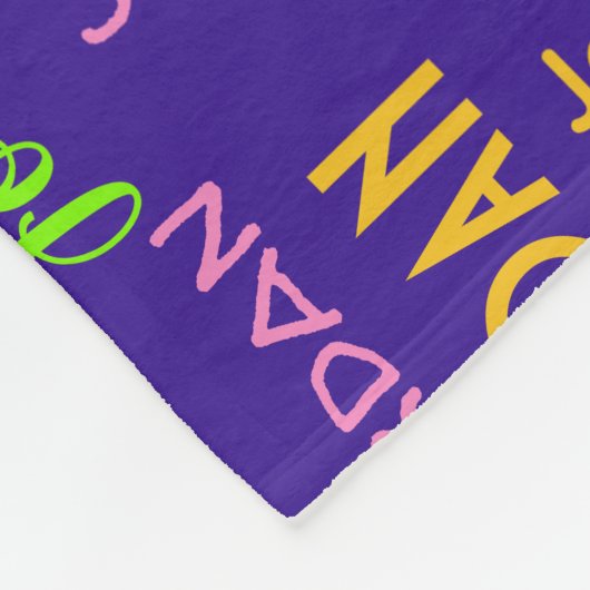 Purple Repeating Name Pattern w/ Pink & Yellow Fleecedecke (Ecke)