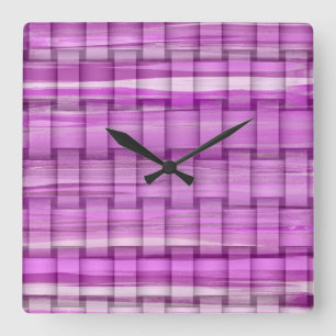 Purple retro art stripes graphic design quadratische wanduhr