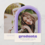 Purple Retro Striped Arch Graduation Announcement Einladung (Vorne/Hinten)