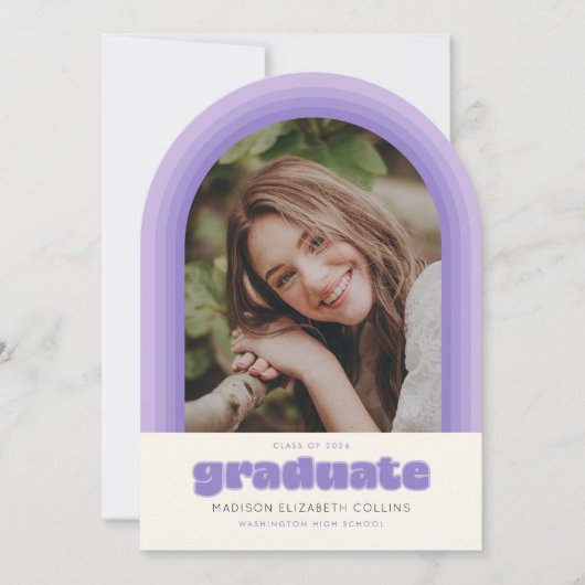 Purple Retro Striped Arch Graduation Announcement Einladung (Vorderseite)