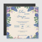 Purple Romantic Pretty Blue Florals Garden Wedding Magneteinladung (Vorne/Hinten)
