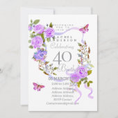 Purple Rose Ribbon 40th  Birthday Invitation Einladung (Vorderseite)