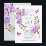 Purple Rose Ribbon 40th  Birthday Invitation Einladung<br><div class="desc">Lovely and elegant rose with butterfly.  You can changes the texts to your choice.
Suitabe for 40th,  50 th,  60th,  70th etc.</div>