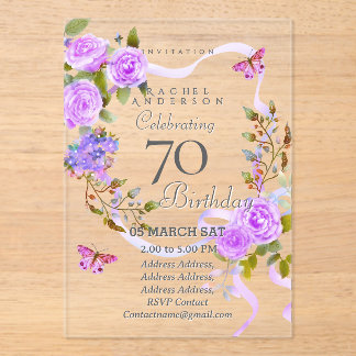 Purple Rose Ribbon 70th Birthday Invitation Acryleinladungen