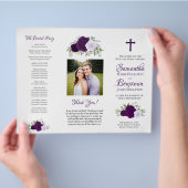 Purple Roses DIY tri-fold Catholic Wedding Program Flyer (Hand)