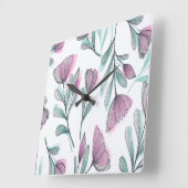 Purple Roses Quadratische Wanduhr (Winkel)