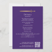 Purple Royal Medieval Gold Sword Wedding QR Code Einladung (Rückseite)