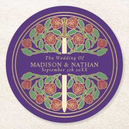 Purple Royal Medieval Gold Sword Wedding Runder Pappuntersetzer